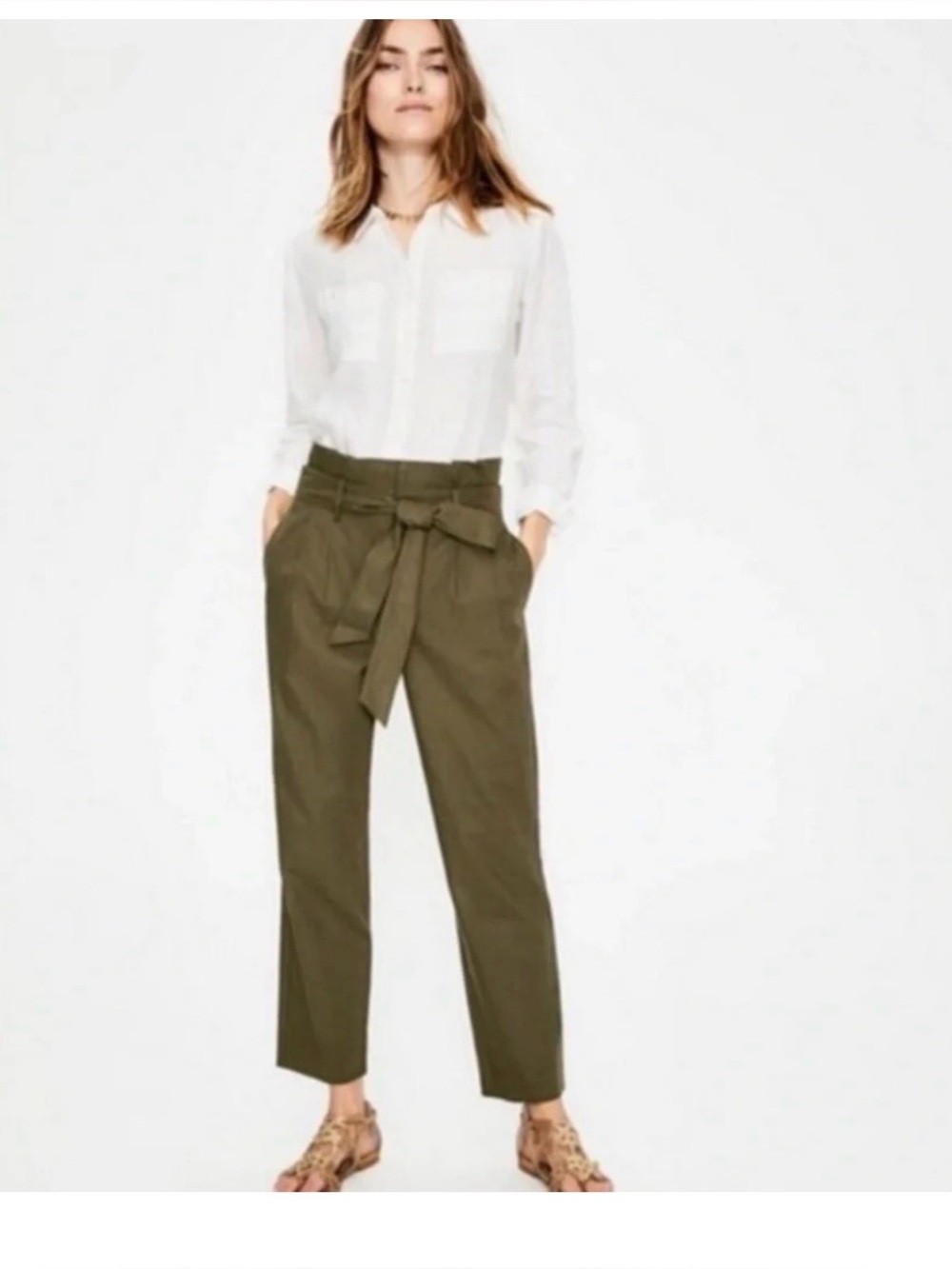 Boden 7/8 cotton/linen blend pants with removable belt— 18R—Honey Mustard Yellow